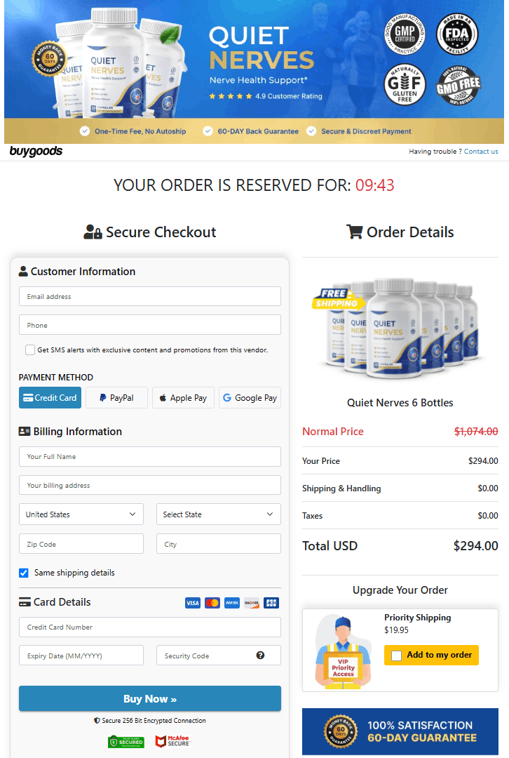 Quiet Nerves order page
